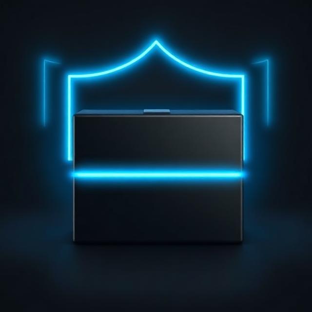 Scatola nera protetta da uno scudo blu luminoso